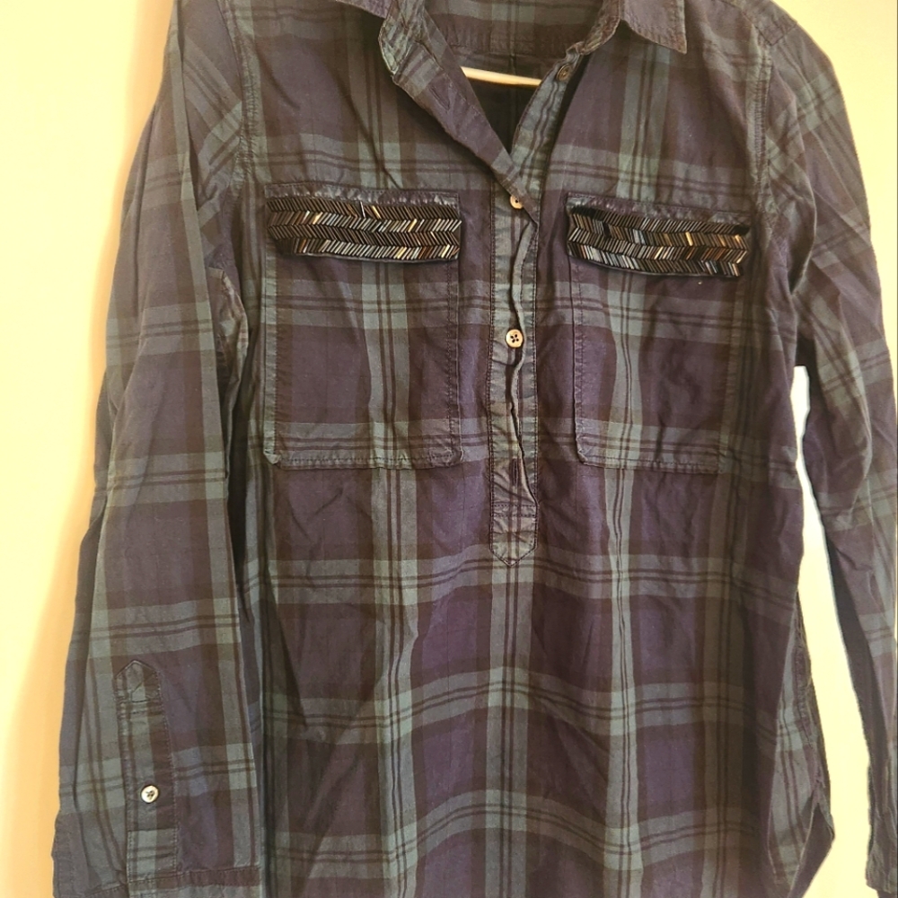 J. Crew plaid shirt with embellishment